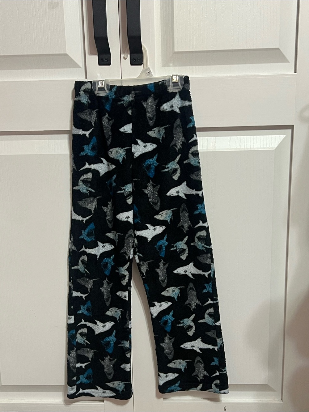 wonder nation Black Shark-Print Fleece Pajama Pants with Blue & Gray Sharks